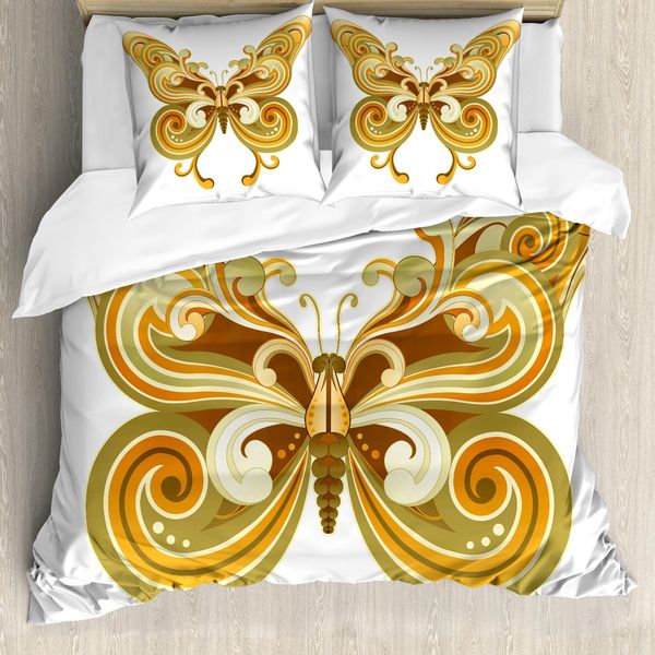 Abakuhaus Copripiumino Moderno, Macro Butterfly, Antiacaro, Adatto A Chi Soffre Di Allergie, Con Federe, 155 Cm X 220 Cm - 80 X 80 Cm, Cannella, Calendula, Seppia-image