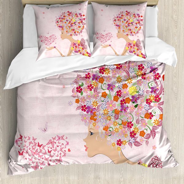 Abakuhaus Copripiumino Rosa, Fiori E Farfalle, Antiacaro, Adatto A Chi Soffre Di Allergie, Con Federe, 200 Cm X 200 Cm - 80 X 80 Cm, Multicolore-image