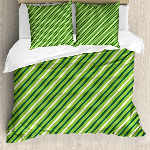 Abakuhaus Copripiumino Geometrico, Motivo A Righe Irlandesi, Antiacaro, Adatto A Chi Soffre Di Allergie, Con Federe, 200 Cm X 200 Cm - 80 X 80 Cm, Verde Lime Verde Scuro-image