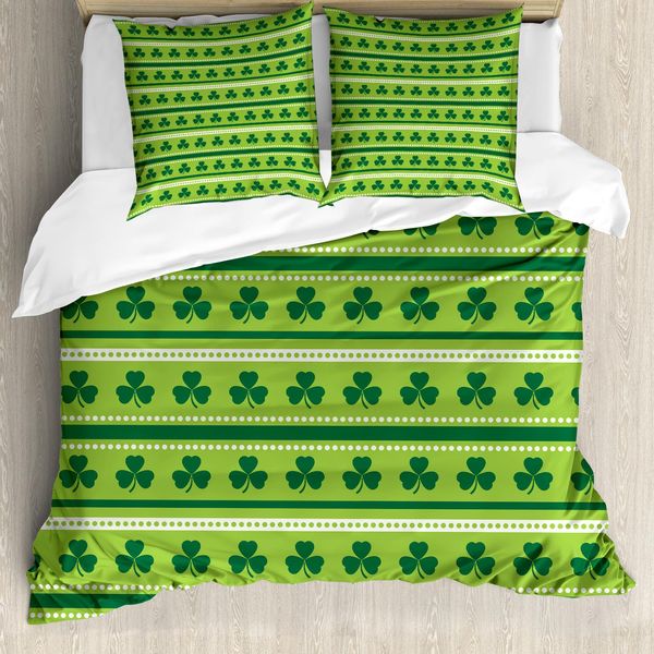 Abakuhaus Copripiumino Verde, Trifogli Tradizionali Irlandesi, Antiacaro, Adatto A Chi Soffre Di Allergie, Con Federe, 155 Cm X 220 Cm - 80 X 80 Cm, Verde Lime Verde Scuro-image