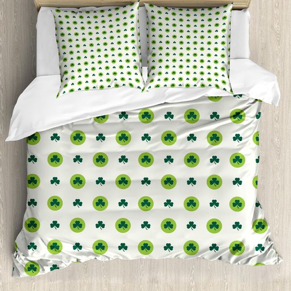 Abakuhaus Set Copripiumino Per Letti Matrimoniali, Verde Trifoglio A Pois Irlandesi, Antiacaro, Adatto A Chi Soffre Di Allergie, Con Federe, Verde Chiaro, Verde Scuro, Bianco-image