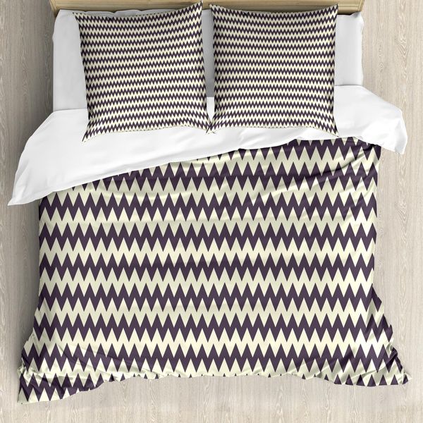 Abakuhaus Set Copripiumino Angolare Per Letti Matrimoniali, Zigzag Affilati, Antiacaro, Adatto A Chi Soffre Di Allergie, Con Federe, Blu Scuro Crema-image