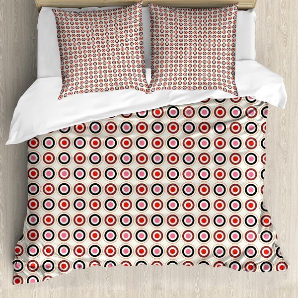 Copripiumino Abakuhaus Retro, Motivi Geometrici Circolari, Antiacaro, Adatto A Chi Soffre Di Allergie, Con Federe, 155 Cm X 220 Cm - 80 X 80 Cm, Multicolore-image