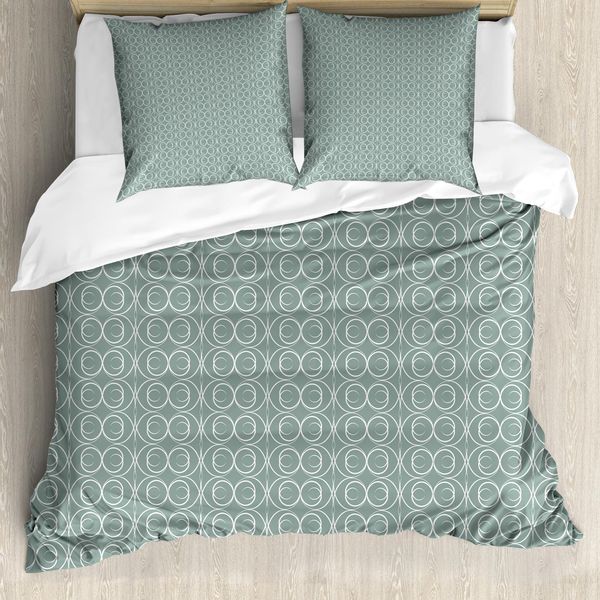 Copripiumino Abakuhaus Retro, Delicati Fiori, Antiacaro, Adatto A Chi Soffre Di Allergie, Con Federe, 155 Cm X 220 Cm - 80 X 80 Cm, Verde Salvia Chiaro E Bianco-image
