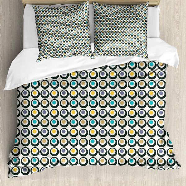 Copripiumino Abakuhaus Retro, Bold Circles A Pois, Antiacaro, Adatto A Chi Soffre Di Allergie, Con Federe, 200 Cm X 200 Cm - 80 X 80 Cm, Multicolore-image