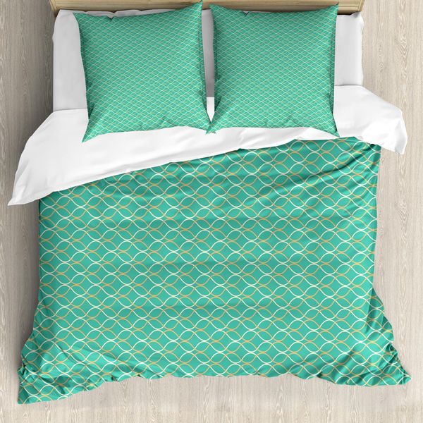 Abakuhaus Copripiumino Moderno, Linee Orizzontali Ondulate, Antiacaro, Adatto A Chi Soffre Di Allergie, Con Federe, 155 Cm X 220 Cm - 80 X 80 Cm, Arancione Pallido Turchese-image