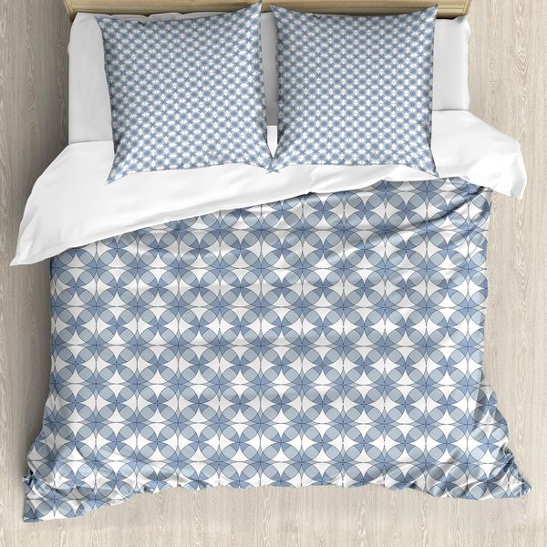 Abakuhaus Copripiumino Geometrico, Forme Circolari Complesse, Antiacaro, Adatto A Chi Soffre Di Allergie, Con Federe, 155 Cm X 220 Cm - 80 X 80 Cm, Blu Ardesia, Blu, Bianco-image