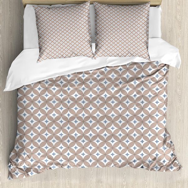 Abakuhaus Copripiumino Geometrico, Cerchi E Segni Più, Antiacaro, Adatto A Chi Soffre Di Allergie, Con Federe, 200 Cm X 200 Cm - 80 X 80 Cm, Rosa Essiccata-Ardesia-Blu-image