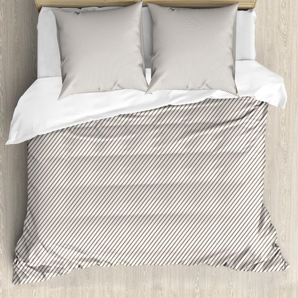 Abakuhaus Set Copripiumino Retrò Per Letti Matrimoniali, Strisce Sottili Geometriche, Antiacaro, Adatto A Chi Soffre Di Allergie, Con Federe, Bianco Cacao-image
