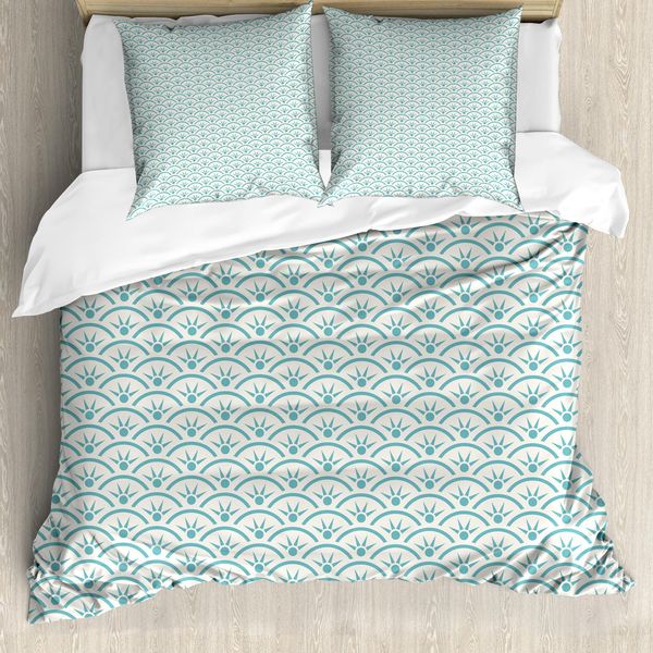 Abakuhaus Copripiumino Giapponese, Oceano, Antiacaro, Adatto A Chi Soffre Di Allergie, Con Federe, 200 Cm X 200 Cm - 80 X 80 Cm, Azzurro Cielo E Bianco-image