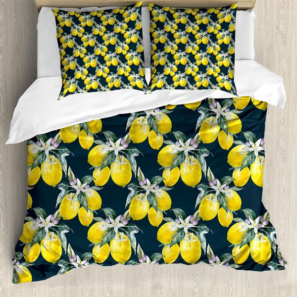 Abakuhaus Copripiumino, Blooms Botanik Evergreen, Antiacaro, Adatto A Chi Soffre Di Allergie, Con Federe, 200 Cm X 200 Cm - 80 X 80 Cm, Verde Oliva Giallo-image