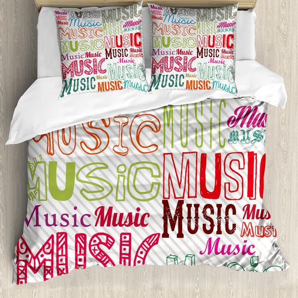 Abakuhaus Copripiumino Moderno, Tipografia Rhythm Funky, Antiacaro, Adatto A Chi Soffre Di Allergie, Con Federe, 200 Cm X 200 Cm - 80 X 80 Cm, Multicolore-image