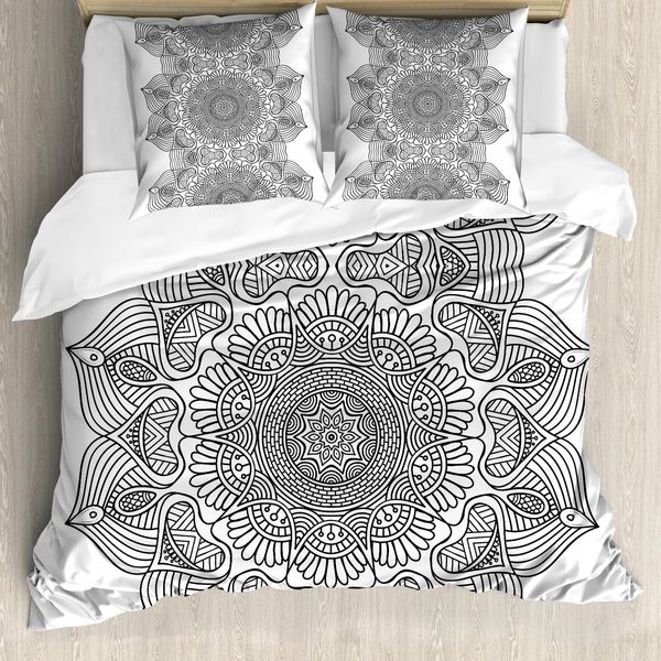 Abakuhaus Copripiumino Etnico, Motivo Folk Marocchino, Antiacaro, Adatto A Chi Soffre Di Allergie, Con Federe, 200 Cm X 200 Cm - 80 X 80 Cm, Grigio Bianco-image
