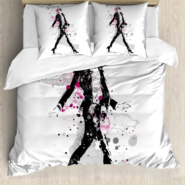 Abakuhaus Set Copripiumino Per Letti Matrimoniali, Stile Elegante Catwalk, Antiacaro, Adatto A Chi Soffre Di Allergie, Con Federe, Nero Rosa-image