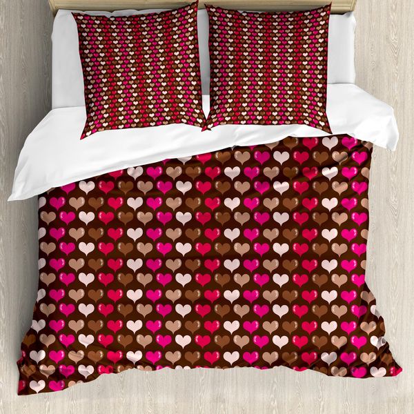 Abakuhaus Set Copripiumino Valentine Per Letti Matrimoniali, Cuore Vivace Romantico, Antiacaro Adatto A Chi Soffre Di Allergie Con Federe, Colore Fucsia Marrone-image