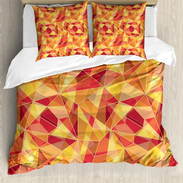Abakuhaus Copripiumino Astratto, Stile Digitale Mosaico, Antiacaro, Adatto A Chi Soffre Di Allergie, Con Federe, 200 Cm X 200 Cm - 80 X 80 Cm, Arancione Marigold Rosso-image