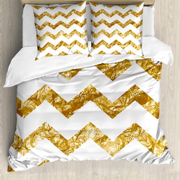 Abakuhaus Copripiumino Astratto, Motivo A Zig Zag, Moderno, Antiacaro, Adatto A Chi Soffre Di Allergie, Con Federe, 200 Cm X 200 Cm - 80 X 80 Cm, Caffè Chiaro Bianco-image