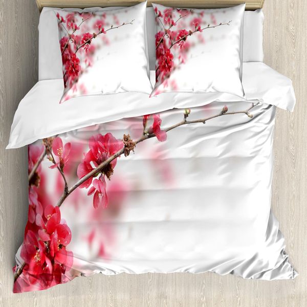 Abakuhaus Copripiumino Primaverile, Fiori Di Ciliegio Misty, Antiacaro, Adatto A Chi Soffre Di Allergie, Con Federe, 155 Cm X 220 Cm - 80 X 80 Cm, Rosa Bianco-image