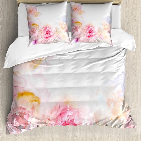 Abakuhaus Copripiumino Shabby Flora, Pale Pink Roses, Antiacaro, Adatto A Chi Soffre Di Allergie, Con Federe, 200 Cm X 200 Cm - 80 X 80 Cm, Pale Pink Pink-image