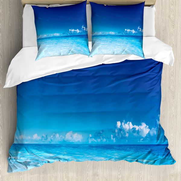 Abakuhaus Copripiumino Paesaggio, Ocean Beach Paesaggio Marino, Antiacaro, Adatto A Chi Soffre Di Allergie, Con Federe, 200 Cm X 200 Cm - 80 X 80 Cm, Turchese Azzurro-image
