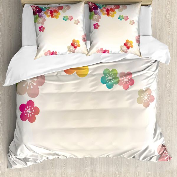 Abakuhaus Copripiumino Con Fiori, Arte Giapponese Astratta, Antiacaro, Adatto A Chi Soffre Di Allergie, Con Federe, 200 Cm X 200 Cm - 80 X 80 Cm, Multicolore-image
