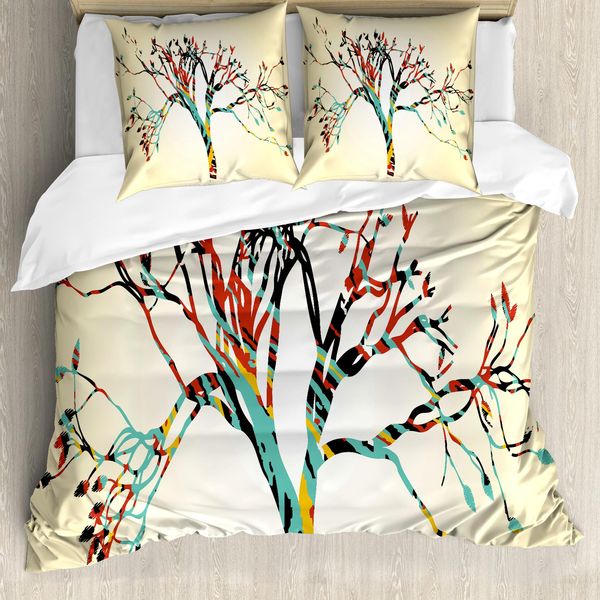 Abakuhaus Copripiumino Moderno, Albero Astratto Colorato, Antiacaro, Adatto A Chi Soffre Di Allergie, Con Federe, 200 Cm X 200 Cm - 80 X 80 Cm, Multicolore-image