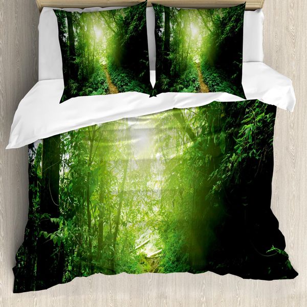 Abakuhaus Copripiumino Paesaggio, Sentiero Nella Giungla Della Malesia, Antiacaro Adatto A Chi Soffre Di Allergie Con Federe, 155 Cm X 220 Cm - 80 X 80 Cm, Verde-image