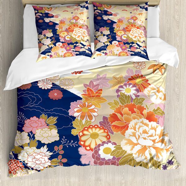 Abakuhaus Copripiumino Giapponese, Motivi Floreali Tradizionali, Antiacaro, Adatto A Chi Soffre Di Allergie, Con Federe, 200 Cm X 200 Cm - 80 X 80 Cm, Multicolore-image