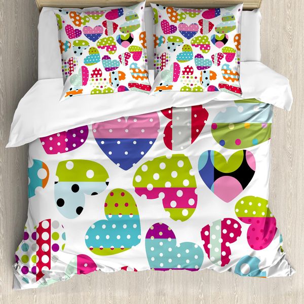 Abakuhaus Copripiumino Colorato, Cuori E Pois, Antiacaro, Adatto A Chi Soffre Di Allergie, Con Federe, 155 Cm X 220 Cm - 80 X 80 Cm, Multicolore-image