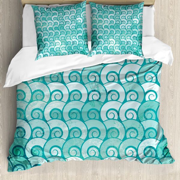 Abakuhaus Copripiumino Ocean, Spirali Marine Vorticose, Antiacaro, Adatto A Chi Soffre Di Allergie, Con Federe, 155 Cm X 220 Cm - 80 X 80 Cm, Acqua-image