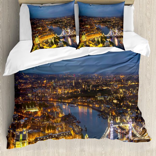 Abakuhaus Copripiumino Moderno, Tramonto Sulla Città Di Londra, Antiacaro, Adatto A Chi Soffre Di Allergie, Con Federe, 155 Cm X 220 Cm - 80 X 80 Cm, Giallo Blu-Grigio-image