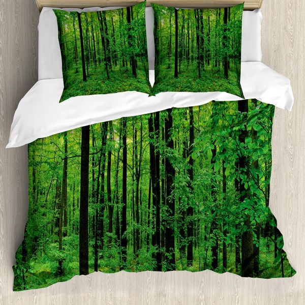 Abakuhaus Copripiumino Naturale, Foresta Primaverile Bush Rural, Antiacaro Adatto A Chi Soffre Di Allergie Con Federe, 200 Cm X 200 Cm - 80 X 80 Cm, Verde-image