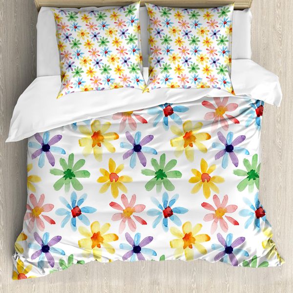 Abakuhaus Copripiumino Con Motivi Floreali, Acquerello Floreale, Antiacaro, Adatto A Chi Soffre Di Allergie, Con Federe, 155 Cm X 220 Cm - 80 X 80 Cm, Multicolore-image