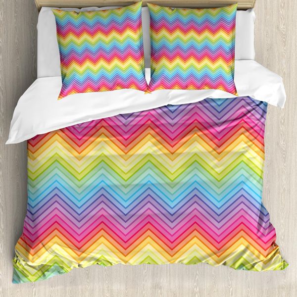 Abakuhaus Copripiumino Arcobaleno, Vivid Chevron Colorato, Antiacaro, Adatto A Chi Soffre Di Allergie, Con Federe, 155 Cm X 220 Cm - 80 X 80 Cm, Multicolore-image
