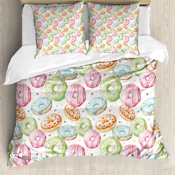Abakuhaus Copripiumino Colorato, Tema Ciambella Disegnato A Mano, Antiacaro, Adatto A Chi Soffre Di Allergie, Con Federe, 155 Cm X 220 Cm - 80 X 80 Cm, Multicolore-image