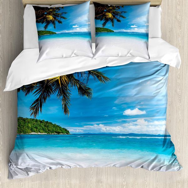 Abakuhaus Copripiumino Tropicale, Exotic Island Beach, Antiacaro, Adatto A Chi Soffre Di Allergie, Con Federe, 200 Cm X 200 Cm - 80 X 80 Cm, Blu Bianco Verde-image