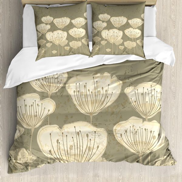 Abakuhaus Set Copripiumino Per Letti Matrimoniali, Fiori Color Pastello, Antiacaro, Adatto A Chi Soffre Di Allergie, Con Federe, Color Tortora-image