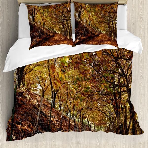 Abakuhaus Set Copripiumino Naturale Per Letti Matrimoniali, Bosco Autunnale, Antiacaro, Adatto A Chi Soffre Di Allergie, Con Federe, Calendula Marrone Ambra-image