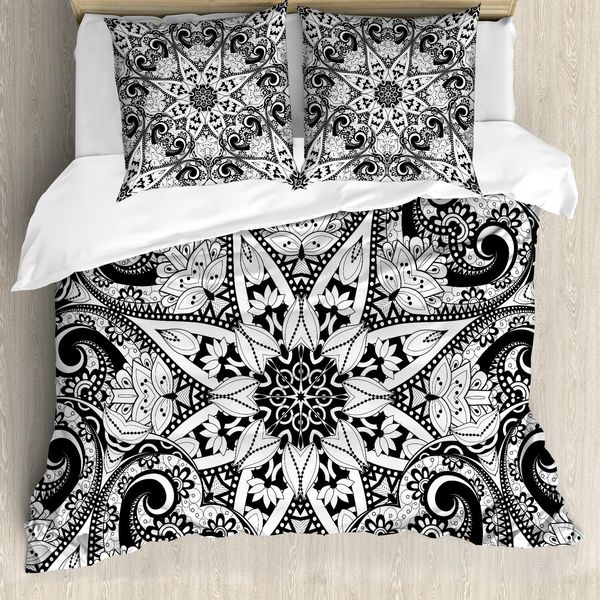 Abakuhaus Copripiumino Mandala, Motivo Orientale, Antiacaro, Adatto A Chi Soffre Di Allergie, Con Federe, 200 Cm X 200 Cm - 80 X 80 Cm, Bianco E Nero-image
