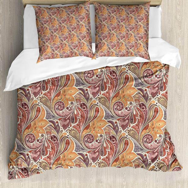 Abakuhaus Copripiumino Con Fiori, Motivo Paisley Leaf, Antiacaro, Adatto A Chi Soffre Di Allergie, Con Federe, 200 Cm X 200 Cm - 80 X 80 Cm, Multicolore-image