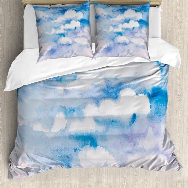 Abakuhaus Copripiumino Fantasia, Cielo Nuvoloso Hazy Serene, Antiacaro Adatto A Chi Soffre Di Allergie Con Federe, 155 Cm X 220 Cm - 80 X 80 Cm, Azzurro Bianco-image