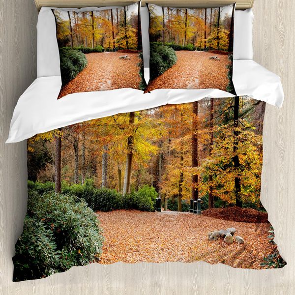 Abakuhaus Copripiumino Naturale, Alberi Autunnali Nel Bosco, Antiacaro, Adatto A Chi Soffre Di Allergie, Con Federe, 155 Cm X 220 Cm - 80 X 80 Cm, Verde Cacciatore Marigold-image