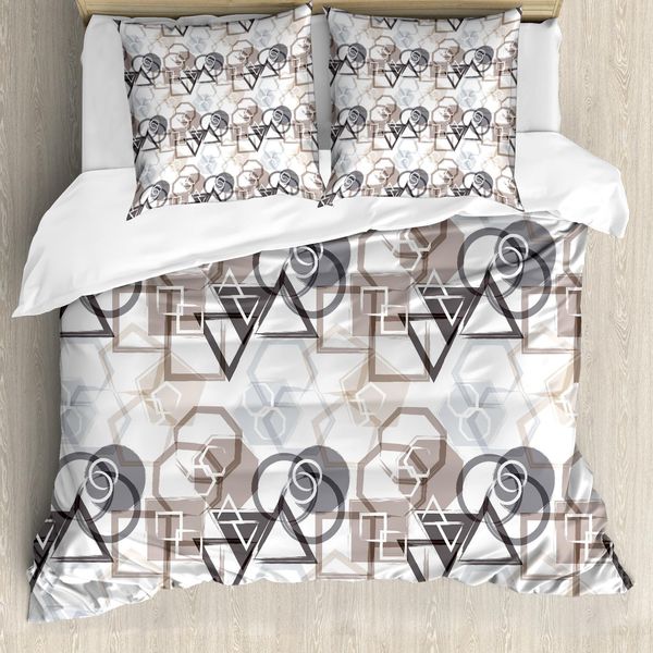 Abakuhaus Set Copripiumino Astratto Per Letti Matrimoniali, Arte Moderna Geometrica, Antiacaro, Adatto A Chi Soffre Di Allergie, Con Federe, Nero Cacao-image