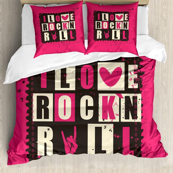 Abakuhaus Copripiumino Retrò, Vintage Letters Grungy, Antiacaro, Adatto A Chi Soffre Di Allergie, Con Federe, 155 Cm X 220 Cm - 80 X 80 Cm, Rosa, Grigio Antracite, Beige-image