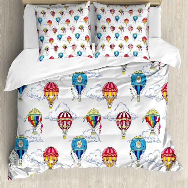 Abakuhaus Copripiumino Colorato, Mongolfiere E Nuvole, Antiacaro, Adatto A Chi Soffre Di Allergie, Con Federe, 155 Cm X 220 Cm - 80 X 80 Cm, Multicolore-image