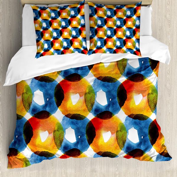 Abakuhaus Copripiumino Moderno, Acquerello Ring Shapes, Antiacaro, Adatto A Chi Soffre Di Allergie, Con Federe, 155 Cm X 220 Cm - 80 X 80 Cm, Arancione Blu-image