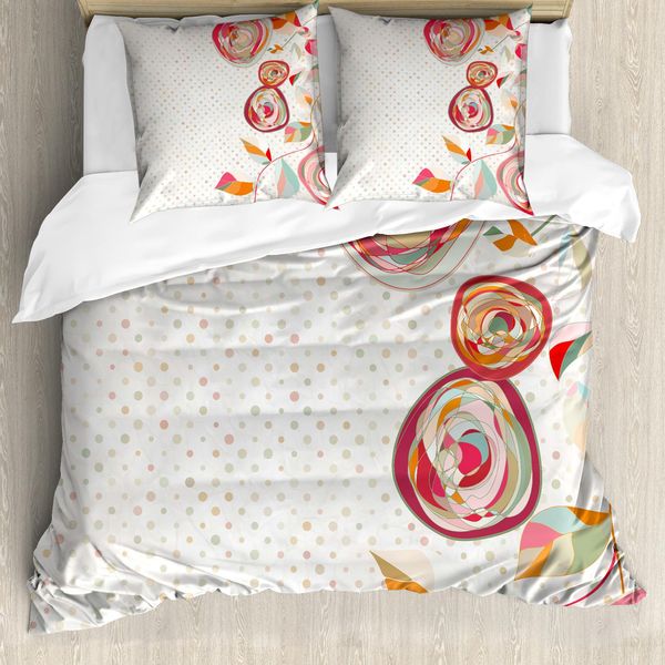 Abakuhaus Copripiumino Con Fiori, Petali E Boccioli A Pois, Antiacaro E Anallergico, Con Federe, 200 Cm X 200 Cm - 80 X 80 Cm, Multicolore-image