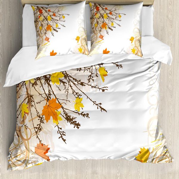 Abakuhaus Copripiumino Naturale, Foglie D'acero In Autunno, Antiacaro, Adatto A Chi Soffre Di Allergie, Con Federe, 200 Cm X 200 Cm - 80 X 80 Cm, Giallo-Arancio-image