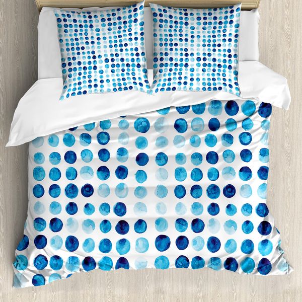 Abakuhaus Copripiumino Blu, Cerchi Disegnati A Mano, Antiacaro, Adatto A Chi Soffre Di Allergie, Con Federe, 155 Cm X 220 Cm - 80 X 80 Cm, Blu Azzurro-image