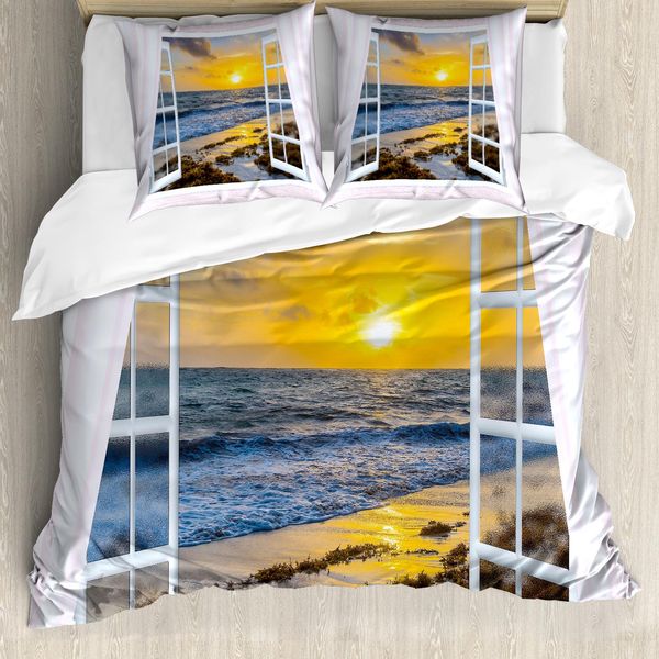 Abakuhaus Copripiumino KüSten, Open Window Sonnenaufgang Meer, Antiacaro, Adatto A Chi Soffre Di Allergie, Con Federe, 200 Cm X 200 Cm - 80 X 80 Cm, Multicolore-image